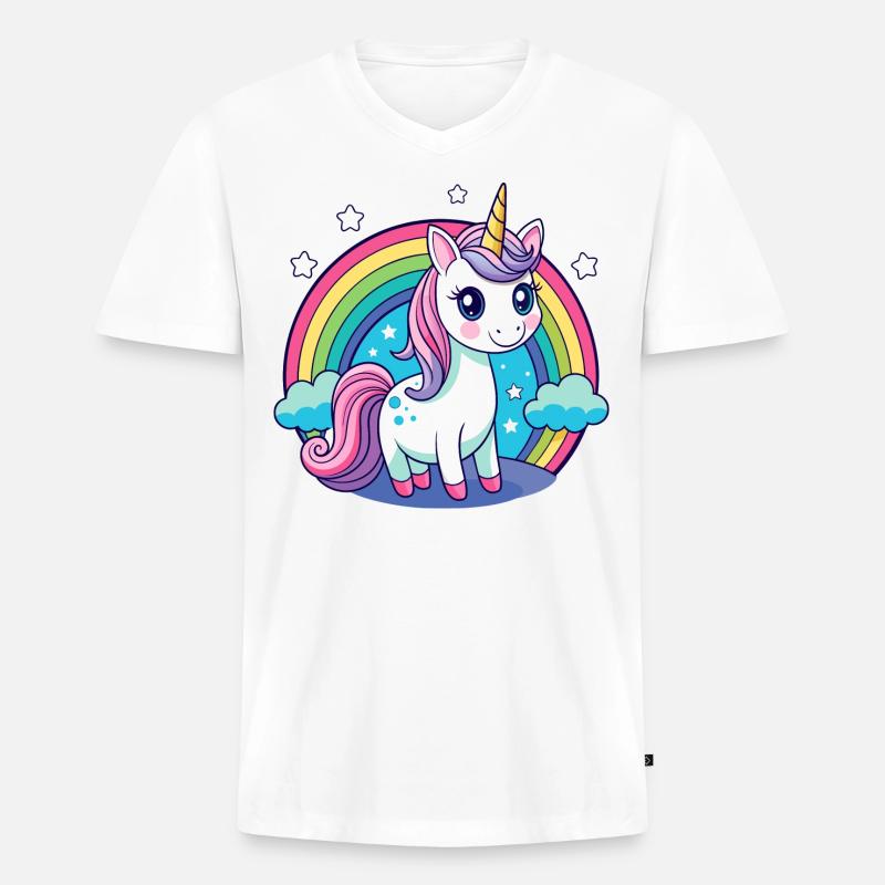 Süßes Regenbogen-Einhorn - Männer Premium Bio T-Shirt mit V-Ausschnitt - Weiß
