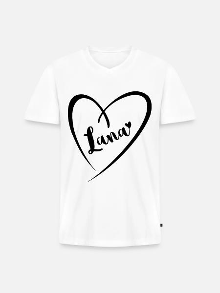 Lana surname first name in heart frame - Men's Premium Organic T-shirt with V-neck - white