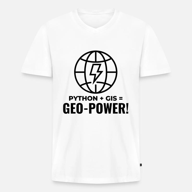 Python SIG Géo-Puissance Programmation Géospatial - T-shirt encolure en V Premium bio Homme - blanc