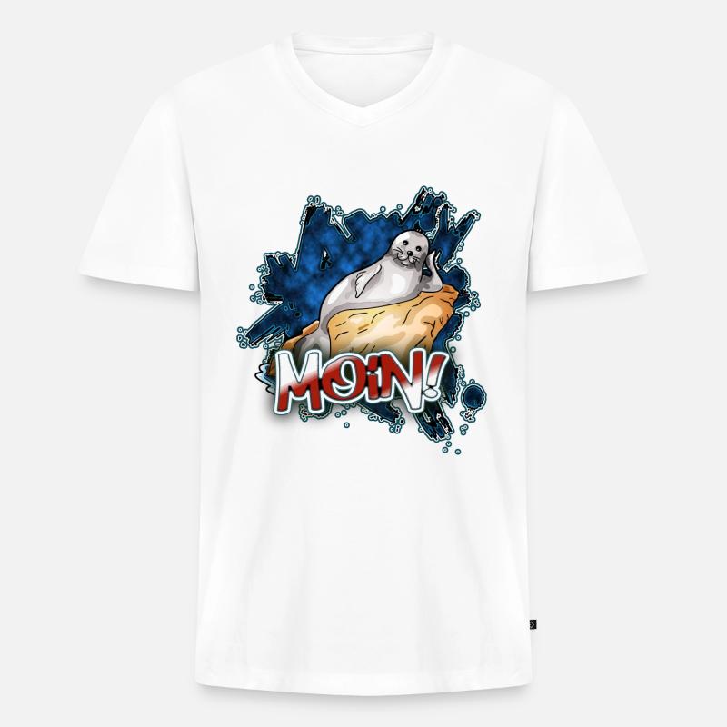 Moin Robbe | Yolo-Artwork - Männer Premium Bio T-Shirt mit V-Ausschnitt - Weiß