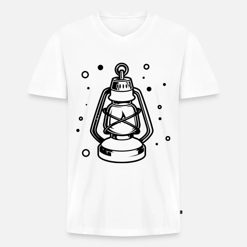 Nachtleuchte - Sturmlaterne Grubenlampe - Männer Premium Bio T-Shirt mit V-Ausschnitt - Weiß