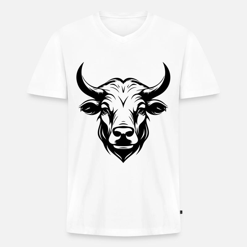 Bulle Hörner Kopf Silhouette - Männer Premium Bio T-Shirt mit V-Ausschnitt - Weiß