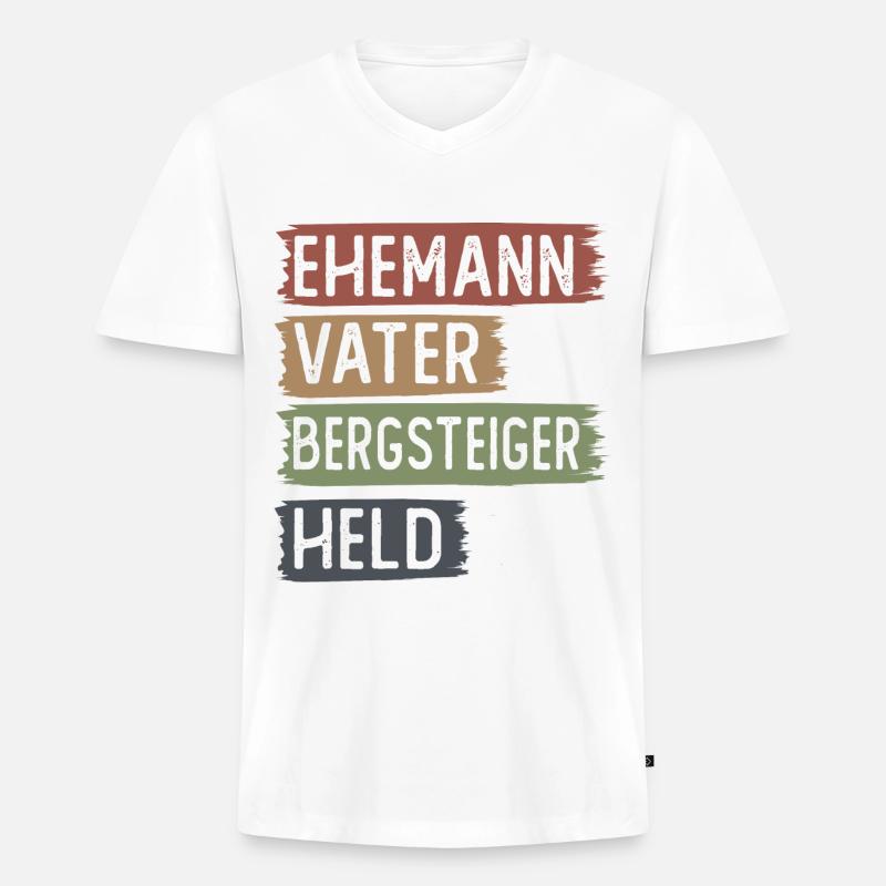 Ehemann, Vater, Bergsteeiger, gehalten - - Männer Premium Bio T-Shirt mit V-Ausschnitt - Weiß
