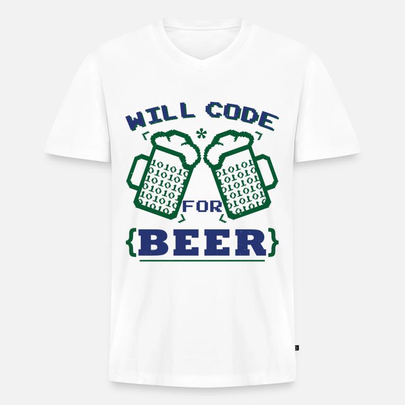 Funny Beer Coding Coder - Men's Premium Organic T-shirt with V-neck - white