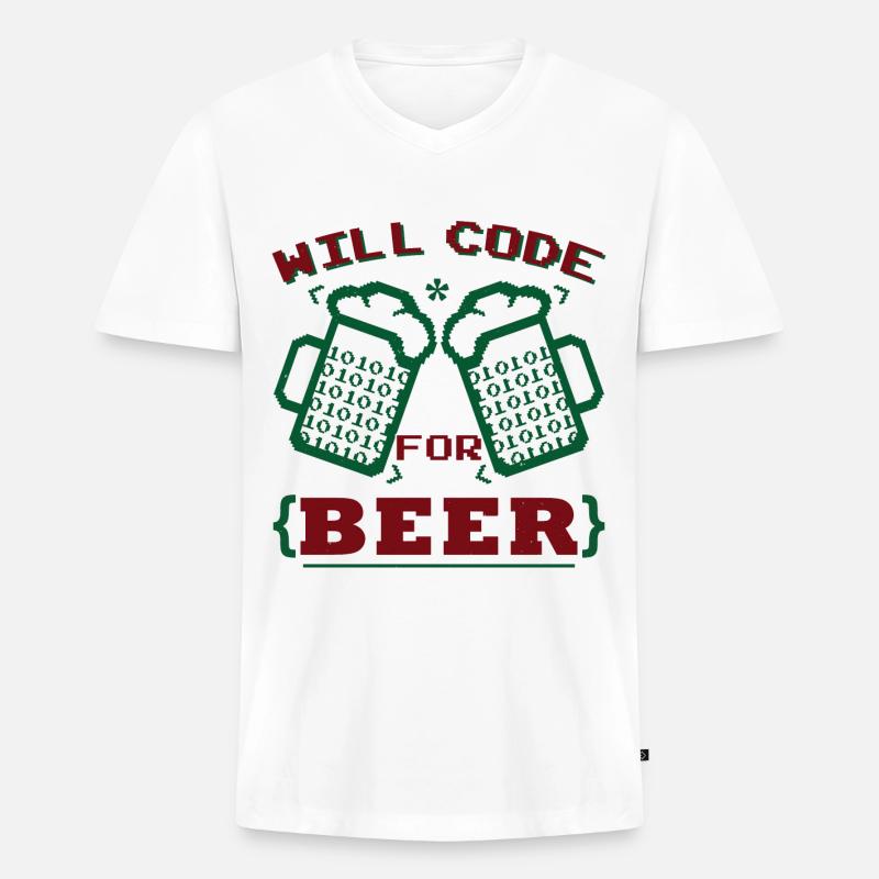 Will Code For Beer - Men's Premium Organic T-shirt with V-neck - white