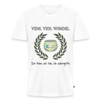 Veni. Vidi. Windel - Männer Premium Bio T-Shirt mit V-Ausschnitt - Weiß - Vorne - Nico (187cm)