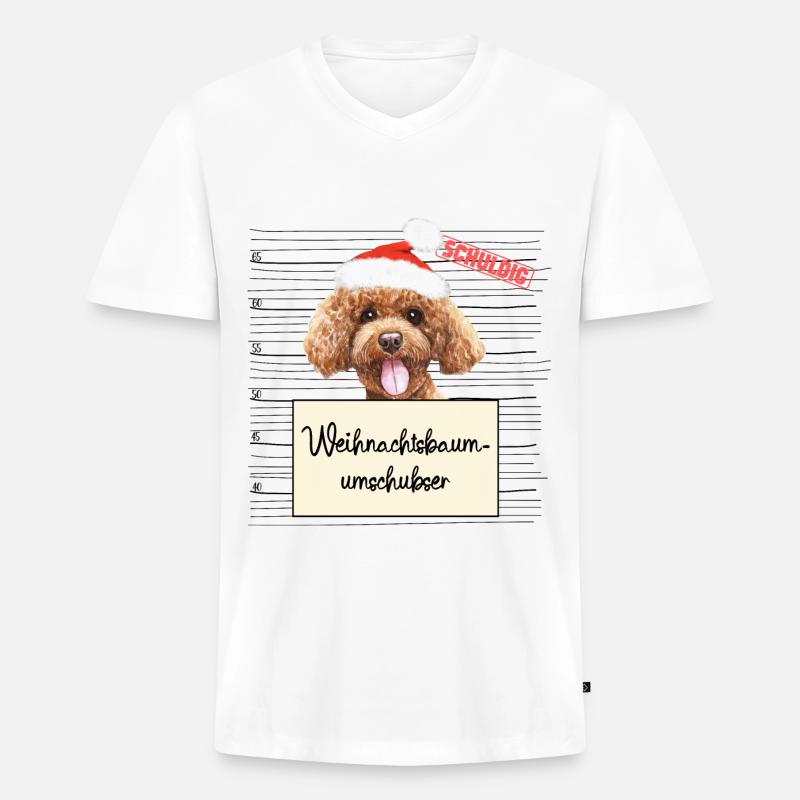 Weihnachtsbaum Umschubser Pudel - Männer Premium Bio T-Shirt mit V-Ausschnitt - Weiß