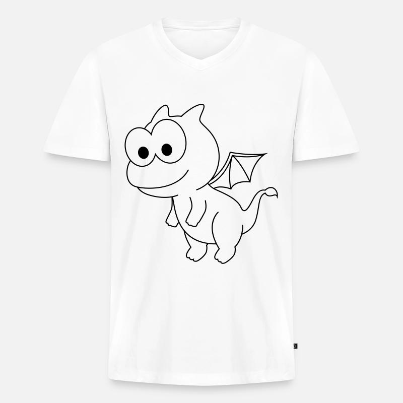 Drache Comic Tier - Männer Premium Bio T-Shirt mit V-Ausschnitt - Weiß