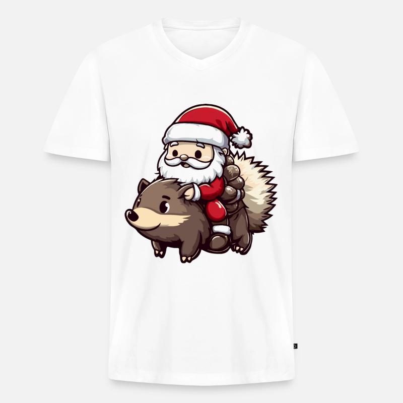 Igel Weihnachtsmann - Männer Premium Bio T-Shirt mit V-Ausschnitt - Weiß