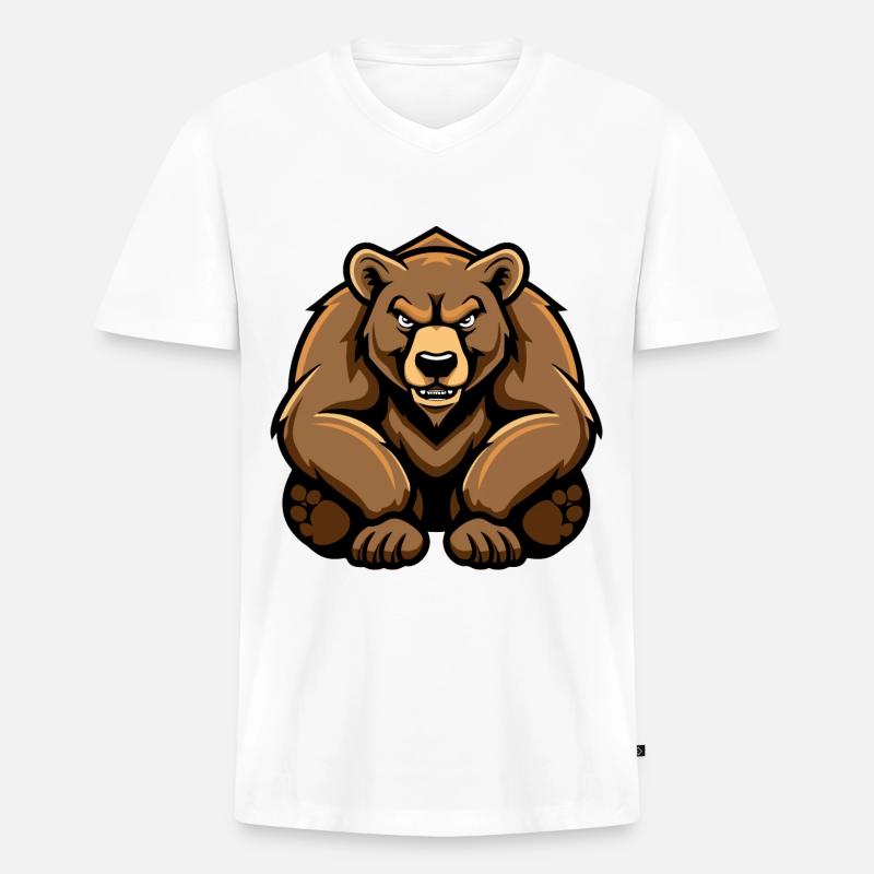 Bär Comic - Männer Premium Bio T-Shirt mit V-Ausschnitt - Weiß