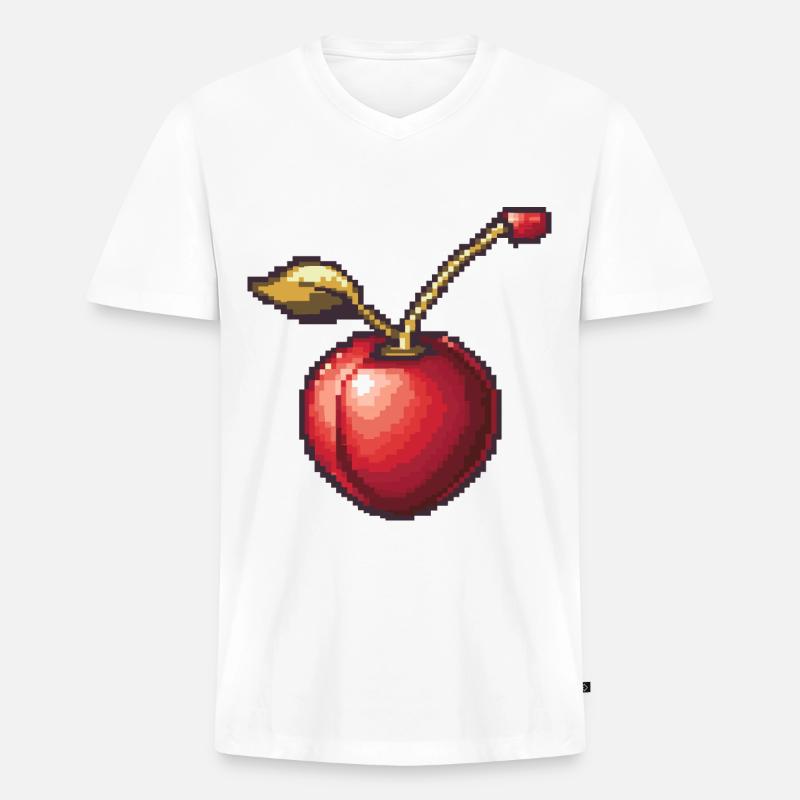 Kirsche Pixel Symbol - Männer Premium Bio T-Shirt mit V-Ausschnitt - Weiß