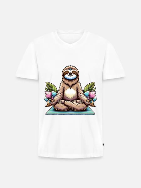 Relaxed Yoga Sloth Meditation - Men's Premium Organic T-shirt with V-neck -