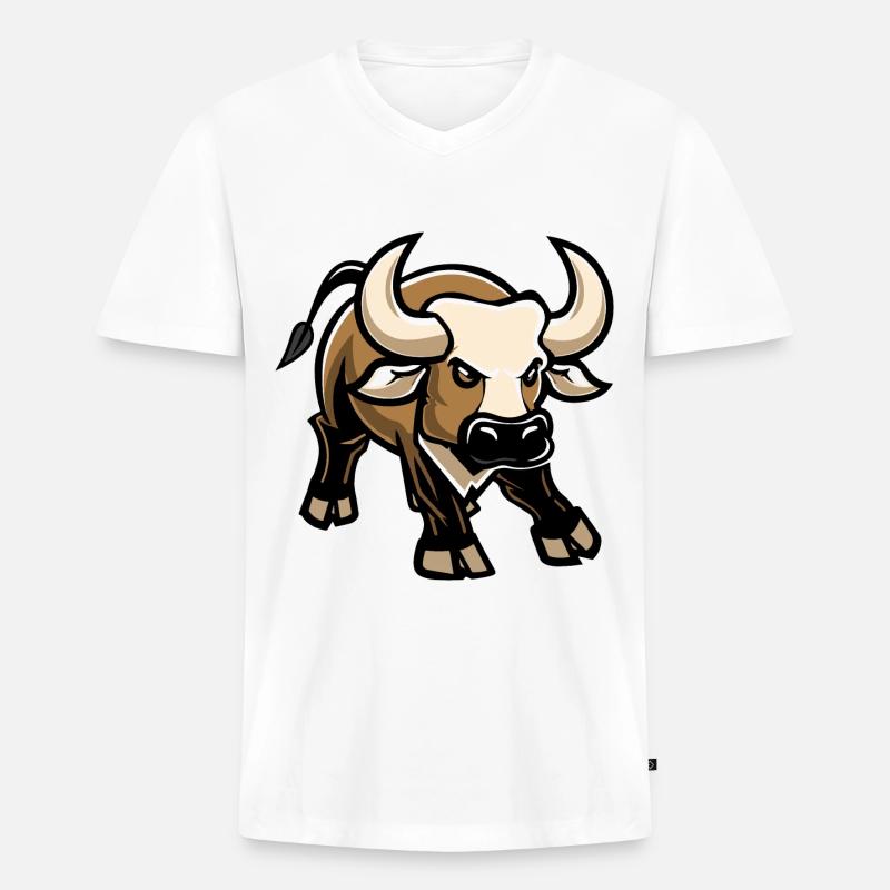 Stier Comic - Männer Premium Bio T-Shirt mit V-Ausschnitt - Weiß