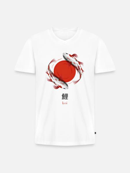 Koi Fisch Japan - Männer Premium Bio T-Shirt mit V-Ausschnitt - Weiß