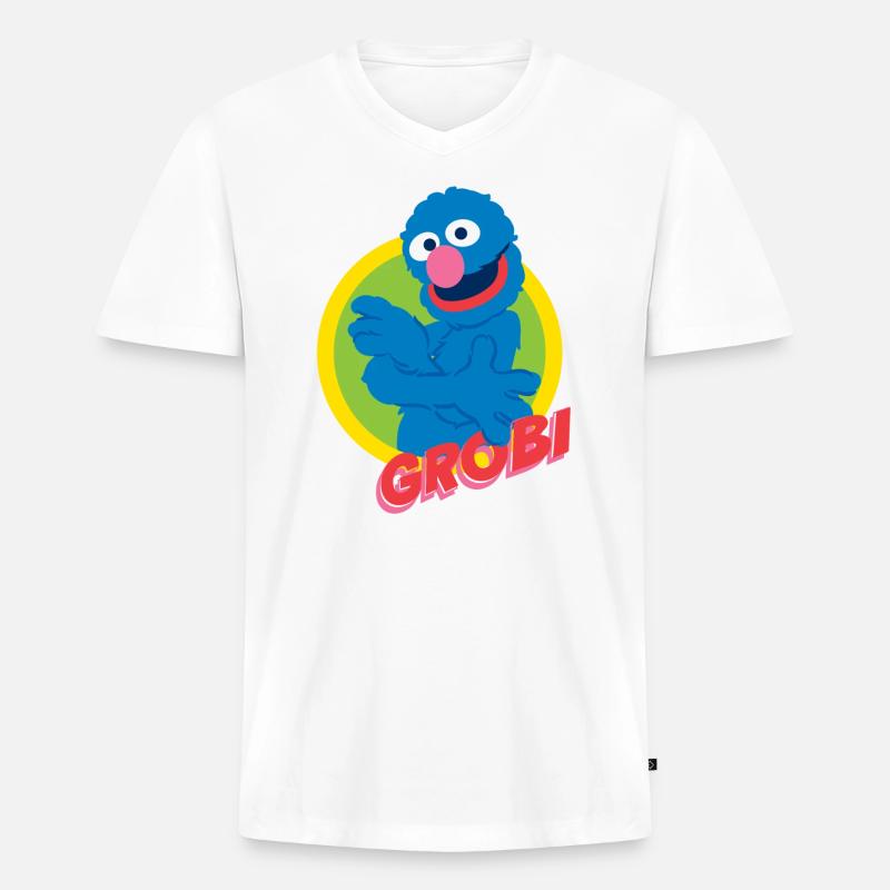 Sesamstraße Grobi Portrait - Männer Premium Bio T-Shirt mit V-Ausschnitt - Weiß