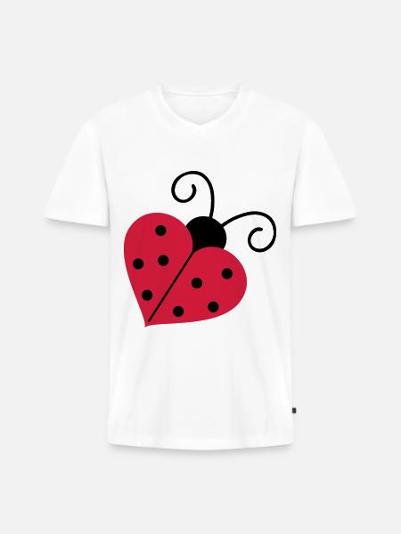 Marienkäfer Herz - Männer Premium Bio T-Shirt mit V-Ausschnitt - Weiß
