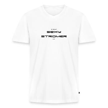 Stromer - Männer Premium Bio T-Shirt mit V-Ausschnitt - Weiß - Vorne - Nico (187cm)