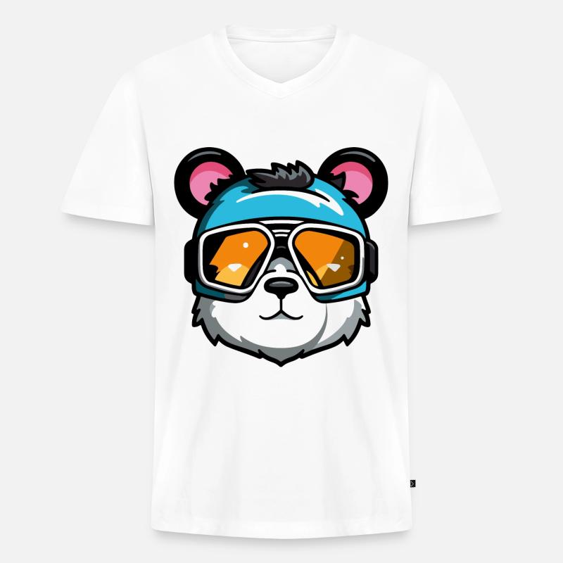 Ski Bär Snowboarder Comic - Männer Premium Bio T-Shirt mit V-Ausschnitt - Weiß