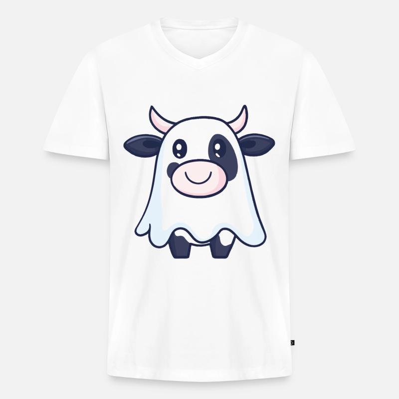 Kuh Halloween Comic Geist - Männer Premium Bio T-Shirt mit V-Ausschnitt - Weiß