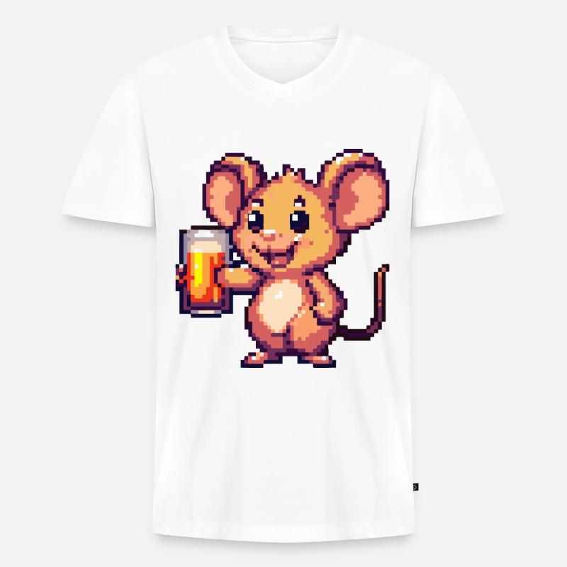 Maus Pixel Bier - Männer Premium Bio T-Shirt mit V-Ausschnitt - Weiß