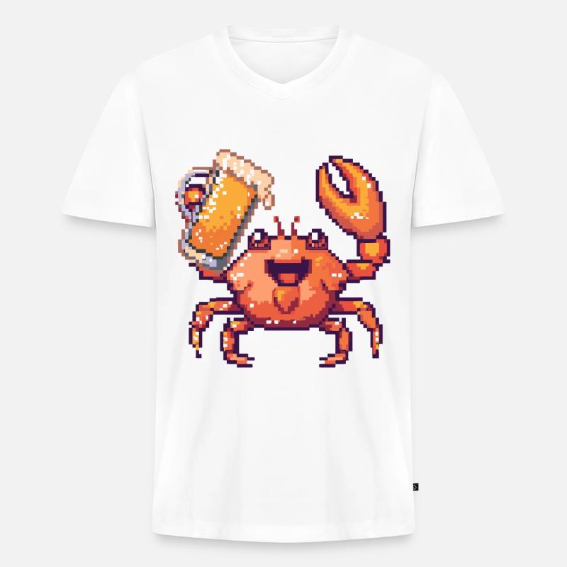 Krebs Krabbe Pixel Bier - Männer Premium Bio T-Shirt mit V-Ausschnitt - Weiß