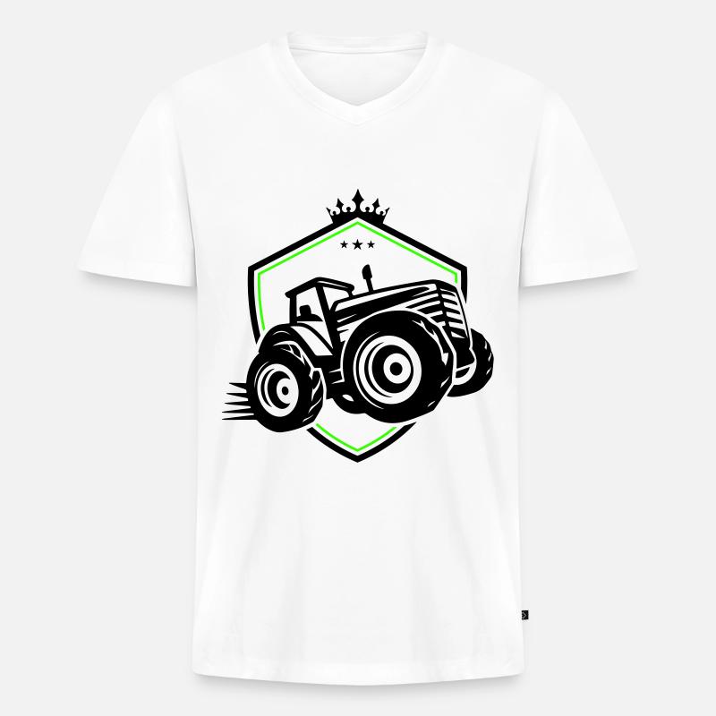 Traktor Silhouette Landwirtschaft - Männer Premium Bio T-Shirt mit V-Ausschnitt - Weiß