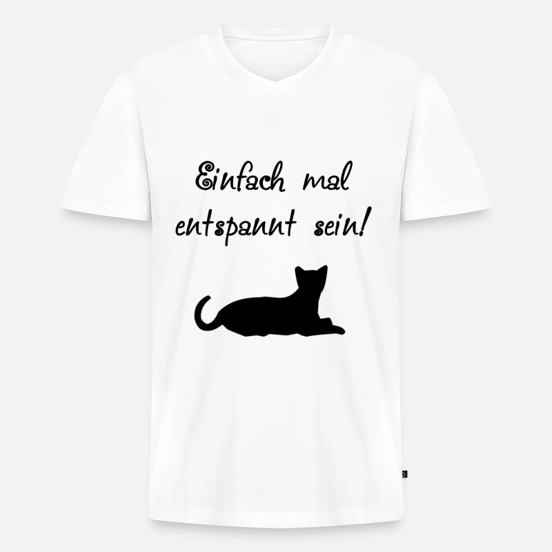 Schwarzer Katzen Spruch - Männer Premium Bio T-Shirt mit V-Ausschnitt - Weiß