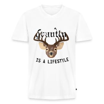 Grantler mit reh in Bayern vintage - Männer Premium Bio T-Shirt mit V-Ausschnitt - Weiß - Vorne - Nico (187cm)