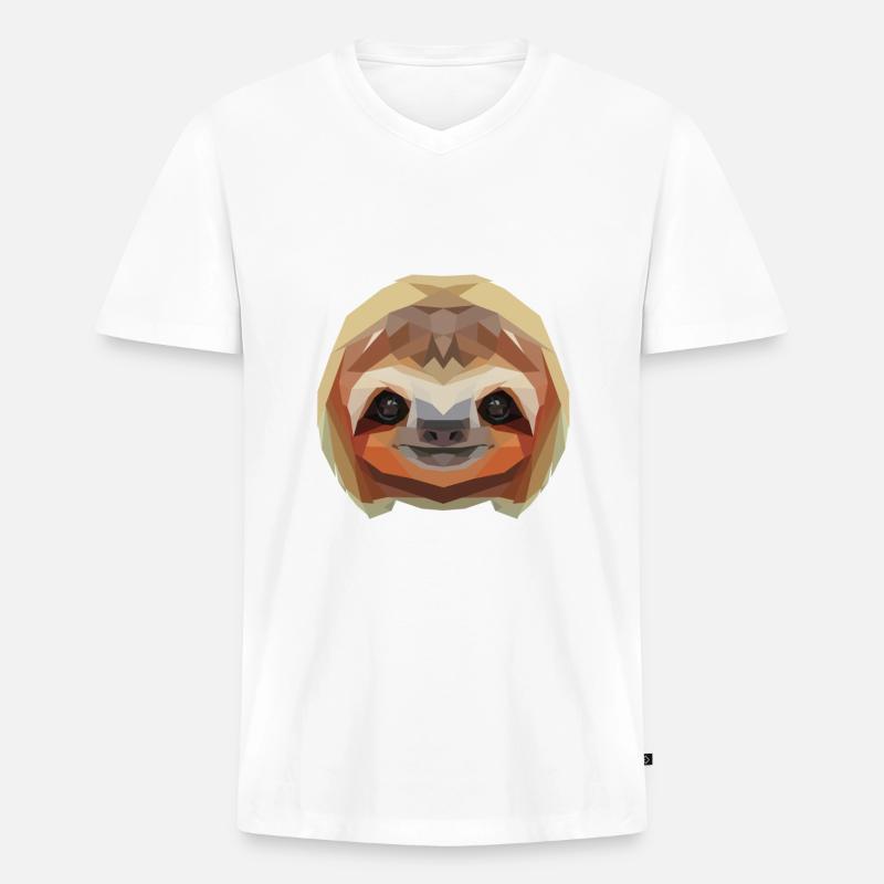 Faultier Mosaik low poly - Männer Premium Bio T-Shirt mit V-Ausschnitt - Weiß