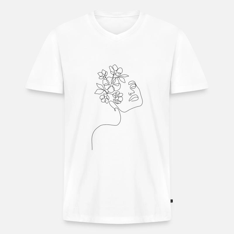 lineart das blumen mädchen - Männer Premium Bio T-Shirt mit V-Ausschnitt - Weiß