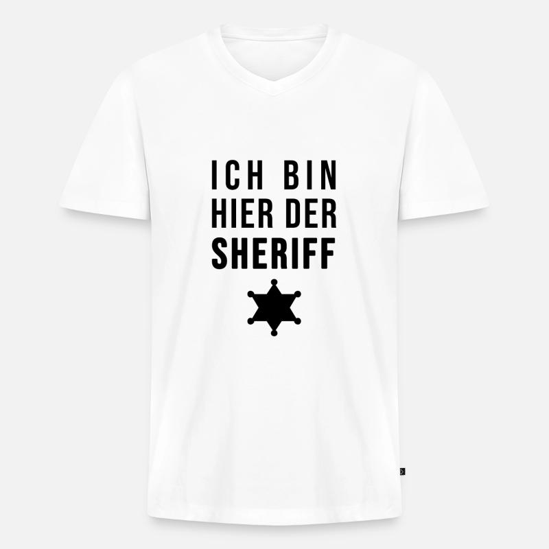Ich bin hier der Sheriff - Männer Premium Bio T-Shirt mit V-Ausschnitt - Weiß