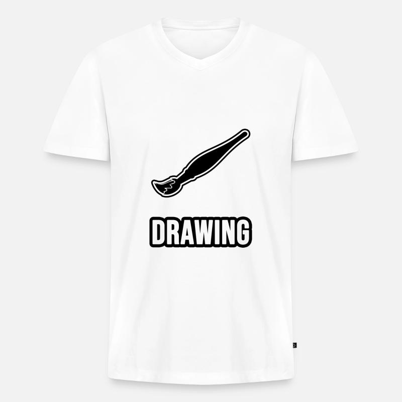 Drawing - Pinsel - Männer Premium Bio T-Shirt mit V-Ausschnitt - Weiß