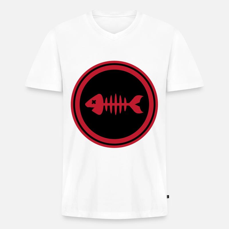 Fisch Symbol Knochen Gräte - Männer Premium Bio T-Shirt mit V-Ausschnitt - Weiß