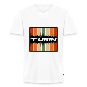 Torino Italia Skyline Silhouette Travel Souvenir - Maglietta ecologica premium da uomo con scollo a V - bianco - Fronte - Nico (187cm)