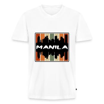 Manila Philippines Skyline Silhouette Travel Souve - Men's Premium Organic T-shirt with V-neck - white - Front - Nico (187cm)