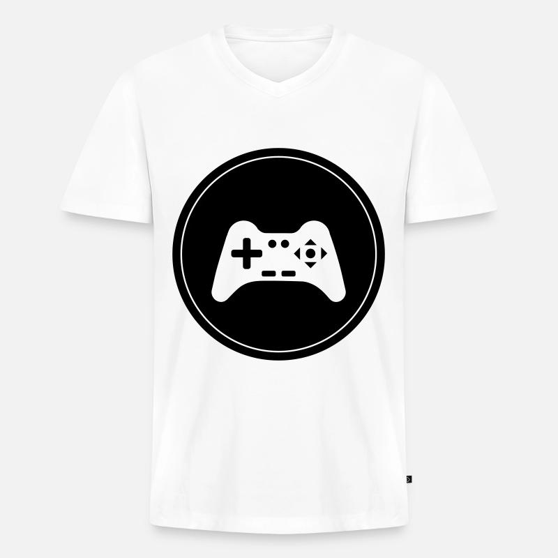Gamepad Symbol Controller Kreis - Männer Premium Bio T-Shirt mit V-Ausschnitt - Weiß