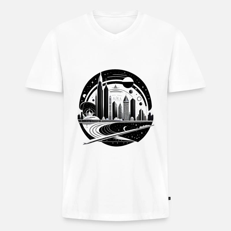 Space City 01 - Männer Premium Bio T-Shirt mit V-Ausschnitt - Weiß