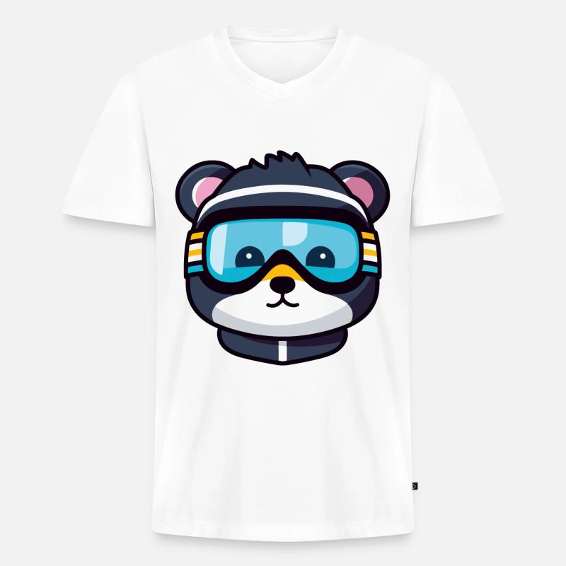 Ski Bär Comic - Männer Premium Bio T-Shirt mit V-Ausschnitt - Weiß