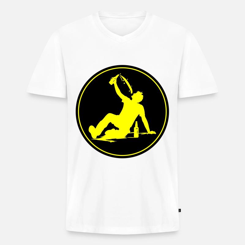 Drinking Bier Silhouette - Männer Premium Bio T-Shirt mit V-Ausschnitt - Weiß