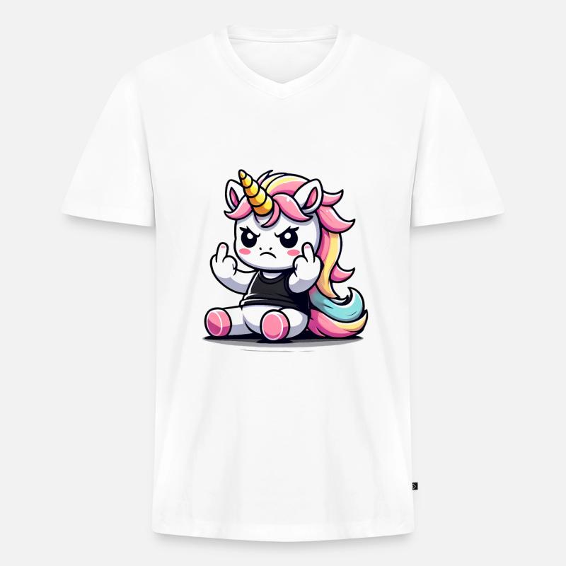 Rebellisches Einhorn flippt ab - Männer Premium Bio T-Shirt mit V-Ausschnitt - Weiß