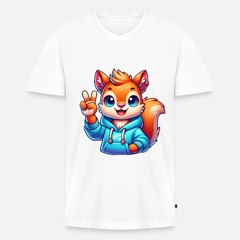 Friedliches Cartoon-Eichhörnchen im Kapuzenpullover - Männer Premium Bio T-Shirt mit V-Ausschnitt - Weiß