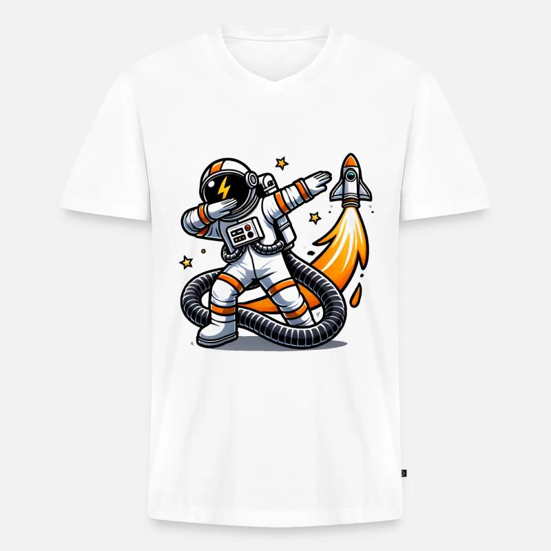 Lustiges Dabbing Astronaut Space Design - Männer Premium Bio T-Shirt mit V-Ausschnitt - Weiß