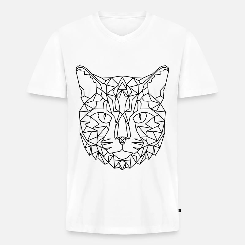 Katze Geometric - Männer Premium Bio T-Shirt mit V-Ausschnitt - Weiß