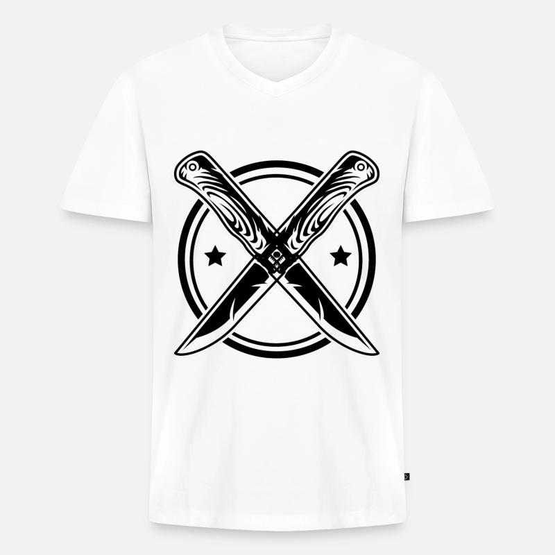 Messer - Männer Premium Bio T-Shirt mit V-Ausschnitt - Weiß