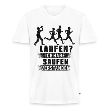 Running Jogging Spruch Laufen Ich Habe Saufen - Männer Premium Bio T-Shirt mit V-Ausschnitt - Weiß - Vorne - Nico (187cm)