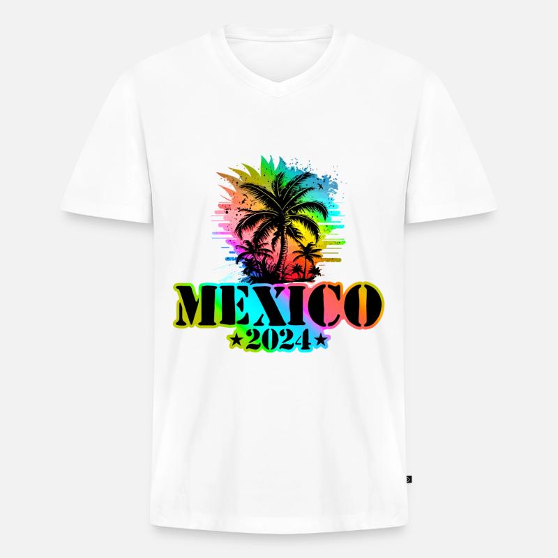 Mexiko 2024 Urlaub Bunt - Männer Premium Bio T-Shirt mit V-Ausschnitt - Weiß