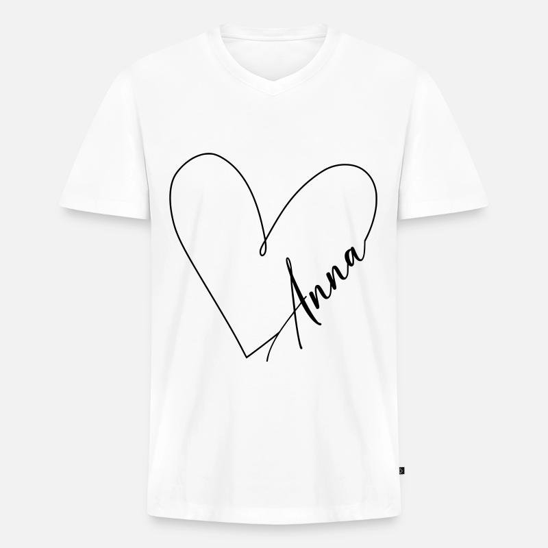 Anna Nome Linea Cuore - Maglietta ecologica premium da uomo con scollo a V - bianco