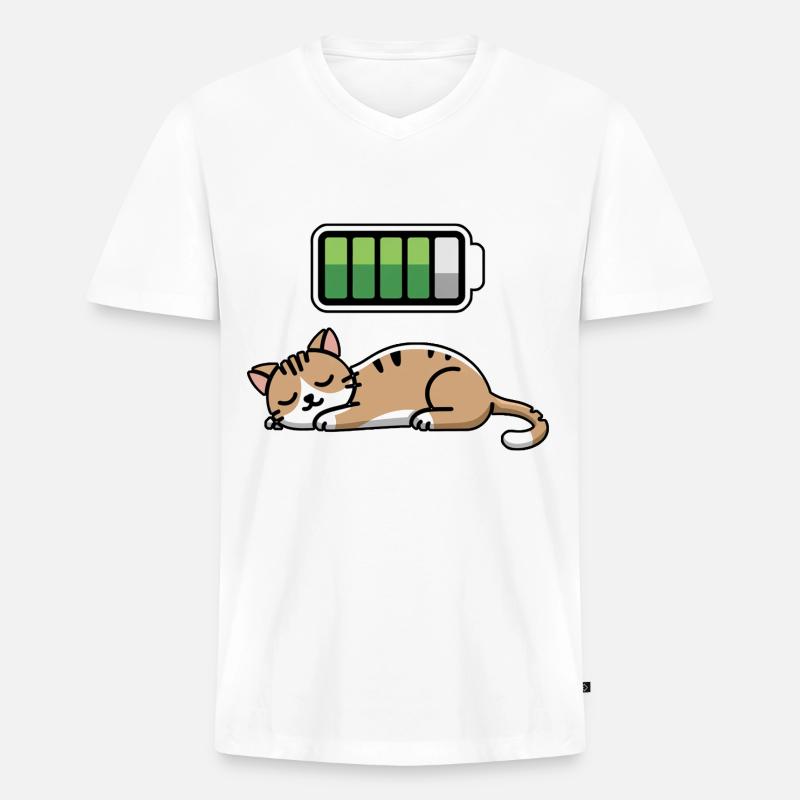 Cat Sleeping Recharging Night Bedtime - Männer Premium Bio T-Shirt mit V-Ausschnitt - Weiß