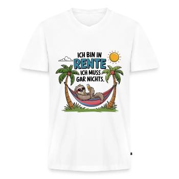 Ich Bin In Rente, Ich Muss Gar Nichts - Männer Premium Bio T-Shirt mit V-Ausschnitt - Weiß - Vorne - Nico (187cm)