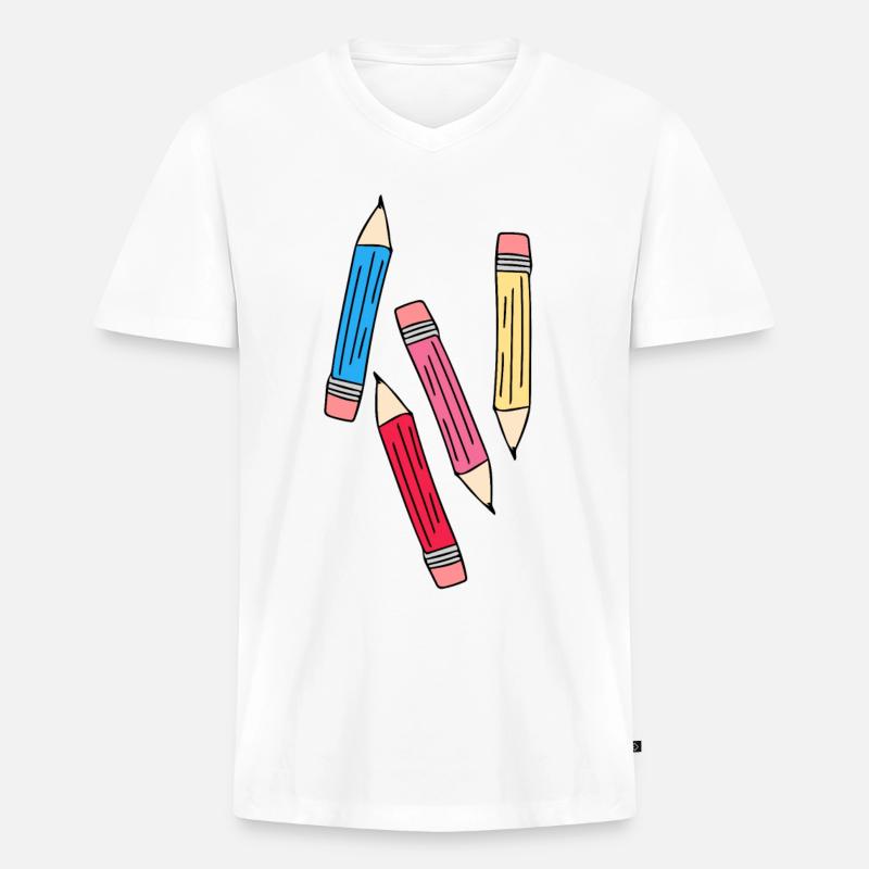 Stifte - Männer Premium Bio T-Shirt mit V-Ausschnitt - Weiß